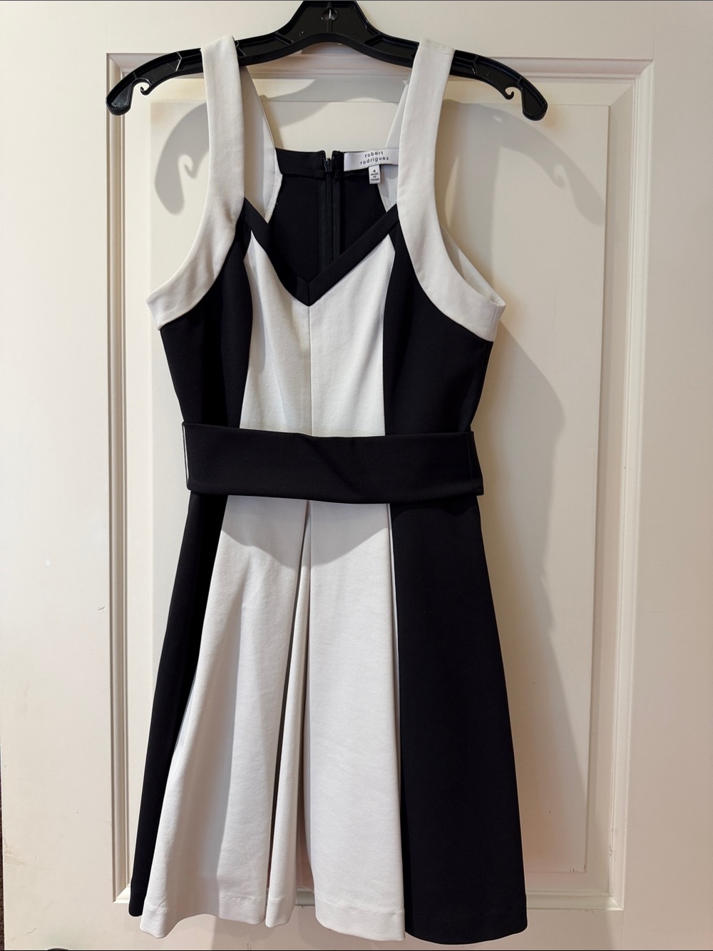 Robert Rodriguez Black and White Colorblock Fit-and-Flare Dress